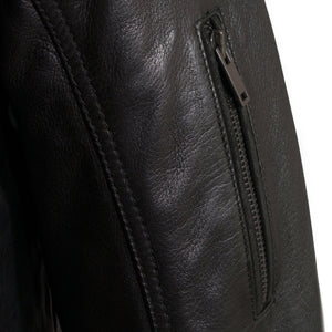 Mens Mac black leather jacket sleeve zip