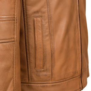 Mens Rust leather jacket pocket detail George