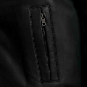 Mens Will black leather blouson pocket detail
