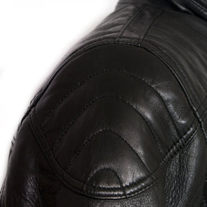 Mens black leather jacket Mac shoulder detail