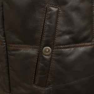 Mens leather bodywarmer black antique monty pocket