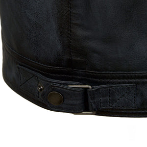 Mens leather jacket blue side tab detail Jerome