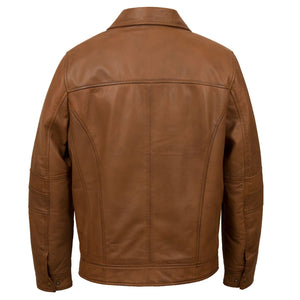 Mens rust leather jacket back image George