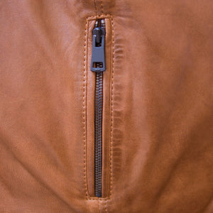 Mens tan leather jacket zip detail Jake