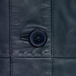 Navy leather jacket maggie button detail
