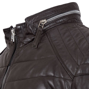 neck zip - Roman mens brown puffer leather jacket by Hidepark