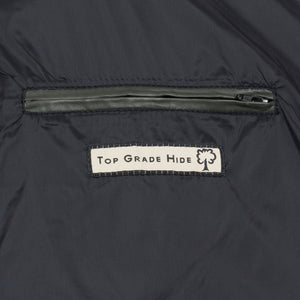 inside zip pocket - Roman mens olive puffer leather jacket by Hidepark