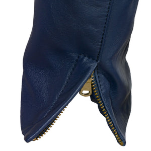 Sophie blue leather jacket cuff zip detail