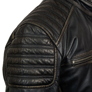 shoulder detail - Tate mens brown leather jacket by Hidepark