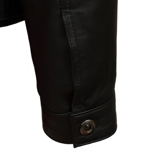 Womens black denim style leather jacket: Tilly