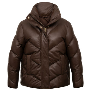 The Ellie Women's Brown Leather Padded Coat