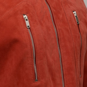 Close Up of the Jane Women's Coral Suede Jacket with Zip details