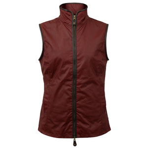 The Agnes Women's Red Wax Gilet with black trim detail