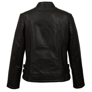 Womens Black Leather biker jacket back image black
