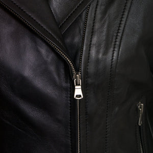 Womens Black Leather jacket Vera front zip