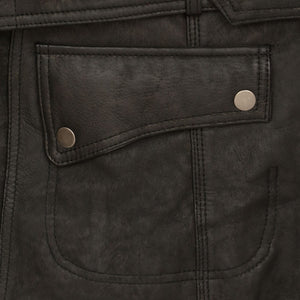Womens Black leather jacket pocket detail Laura