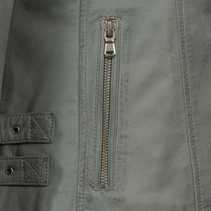 Womens Blue leather biker jacket zip detail