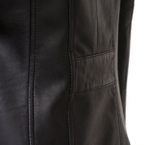 Womens Cayla black leather coat back detail