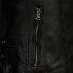 Womens Emma black leather biker jacket zp detail
