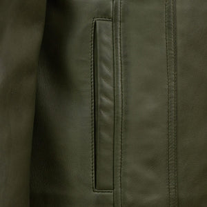 Womens Green leather biker jacket Cayla pocket detail