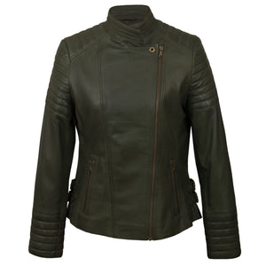 Womens Green leather biker jacket Emma