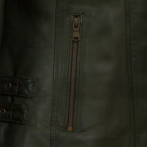 Womens Green leather biker jacket zip detail