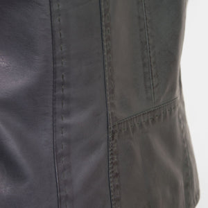 Womens Grey leather jacket May stitch detail