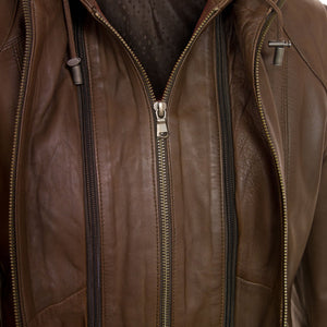 Womens Leather brown jacket Heidi zip detail