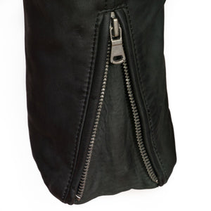 womens lisa black leather biker jacket lisa cuff detail