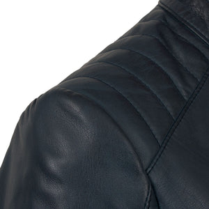 Womens Navy leather biker jacket Trudy
