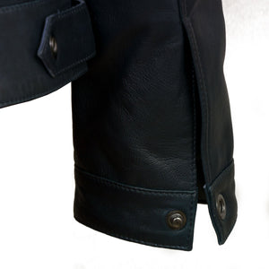 Womens Navy leather jacket Tilly cuff detail