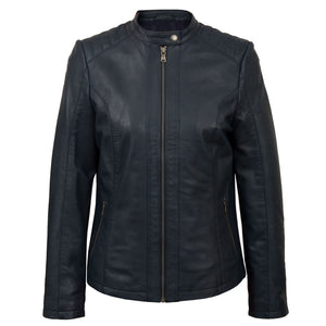 Womens Navy leather jacket Trudy