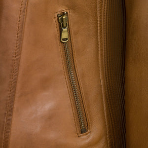 Womens Tan leather jacket Elesie pocket detail