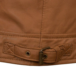 Womens Tan leather jacket Viki side fasten buckle