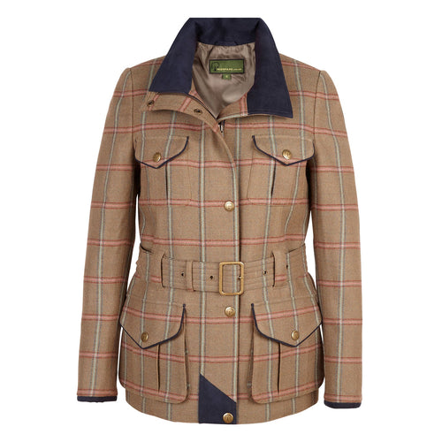 Womens Tweed Jacket in Mid Brown with a Pink Check Welby