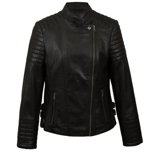 Womens black leather biker jacket Emma