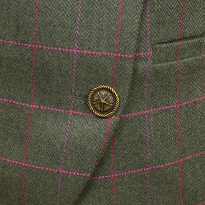 Womens green tweed jacket button detail Oban