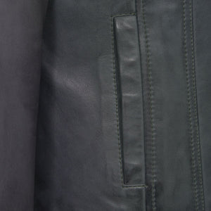 Womens grey leather biker jacket pocket detail Cayla
