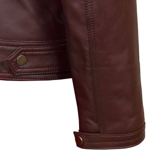 Ladies leather jacket burgundy cuff detail Bonnie
