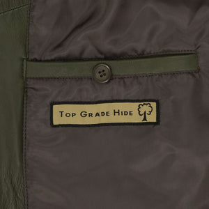 Womens leather jacket green inside pocket Trudy