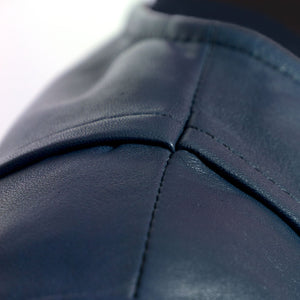 Womens sophie blue leather jacket shoulder detail