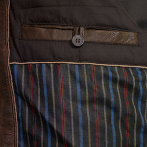 budd brown leather jacket inside button fasten