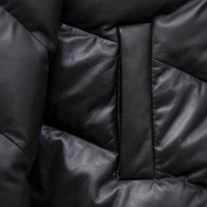 Close Up of The Ellie Black Leather Padded Coat
