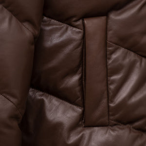Close Up of The Ellie Brown Leather Padded Coat