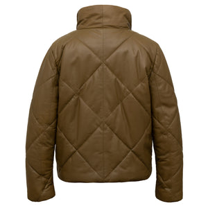 Layla: Women's Khaki Quilted Leather Coat