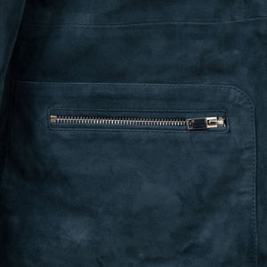 Close up of the Pocket zips on the Jane Women's Blue Suede Jacket
