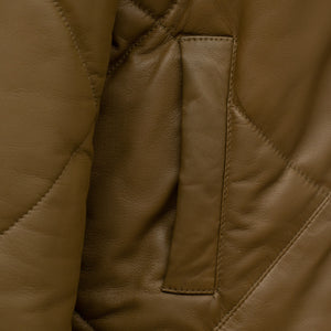 Layla: Women's Khaki Quilted Leather Coat